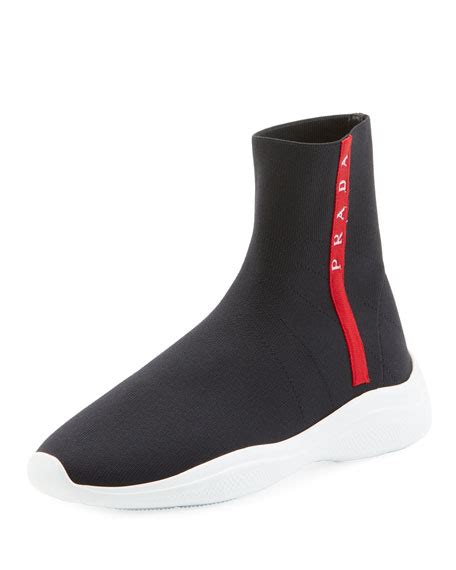 prada high-top sock knit trainer men|prada men's sneakers.